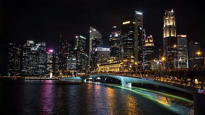 东南亚岛国 狮城—新加坡夜景航拍