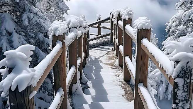 这座闻名遐迩的山峰，此时被皑皑白雪装点得如诗如画