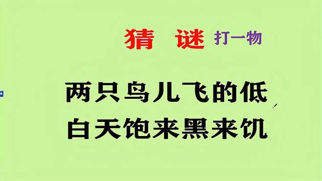 “两只鸟儿飞得低，白天饱来黑来饥”打一物，考验你的智商