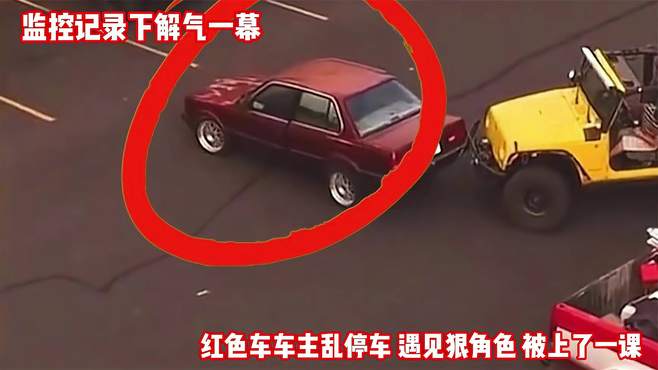 红色车主乱停车，遇见狠角色被狠狠上了一课