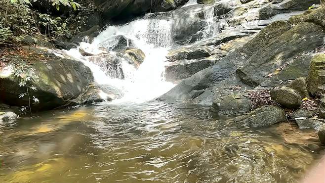 青山绿水环绕，清澈见底的山涧小溪流水，聆听大自然的旋律