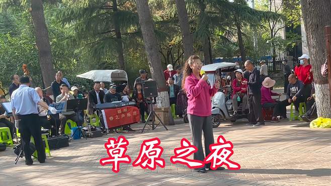 郑州五一公园群众演出，歌手演唱《草原之夜》人美歌甜，十分好听